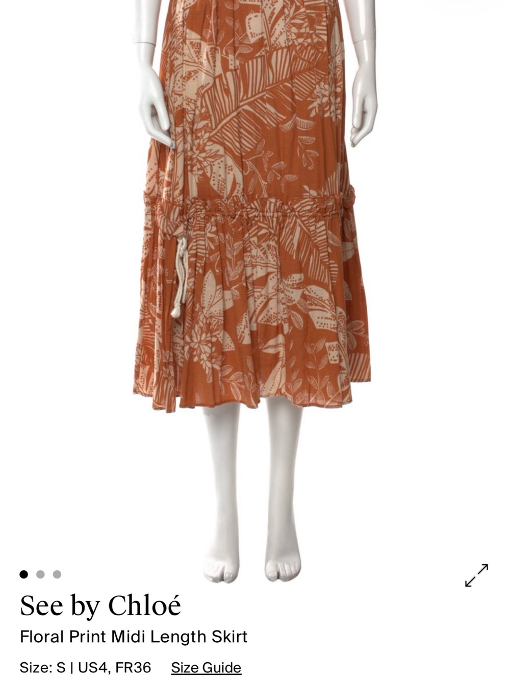 See By Chloe Rust and Cream Floral Tiered Midi Skirt